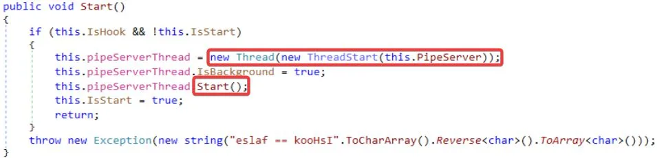 Creating the named pipe server and running it on a new thread