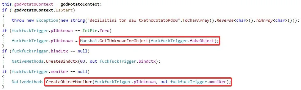 Initialization of the GodPotatoTrigger instance and its IUnknown pointers