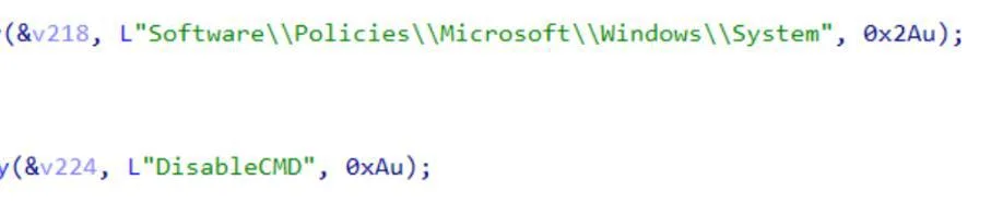 Deletion of the DisableCMD value to lift command-line restrictions